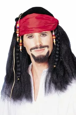 Buccaneer Wig With Bandana (Black)