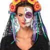 Day Of The Dead Flower Headband With Lace Veil